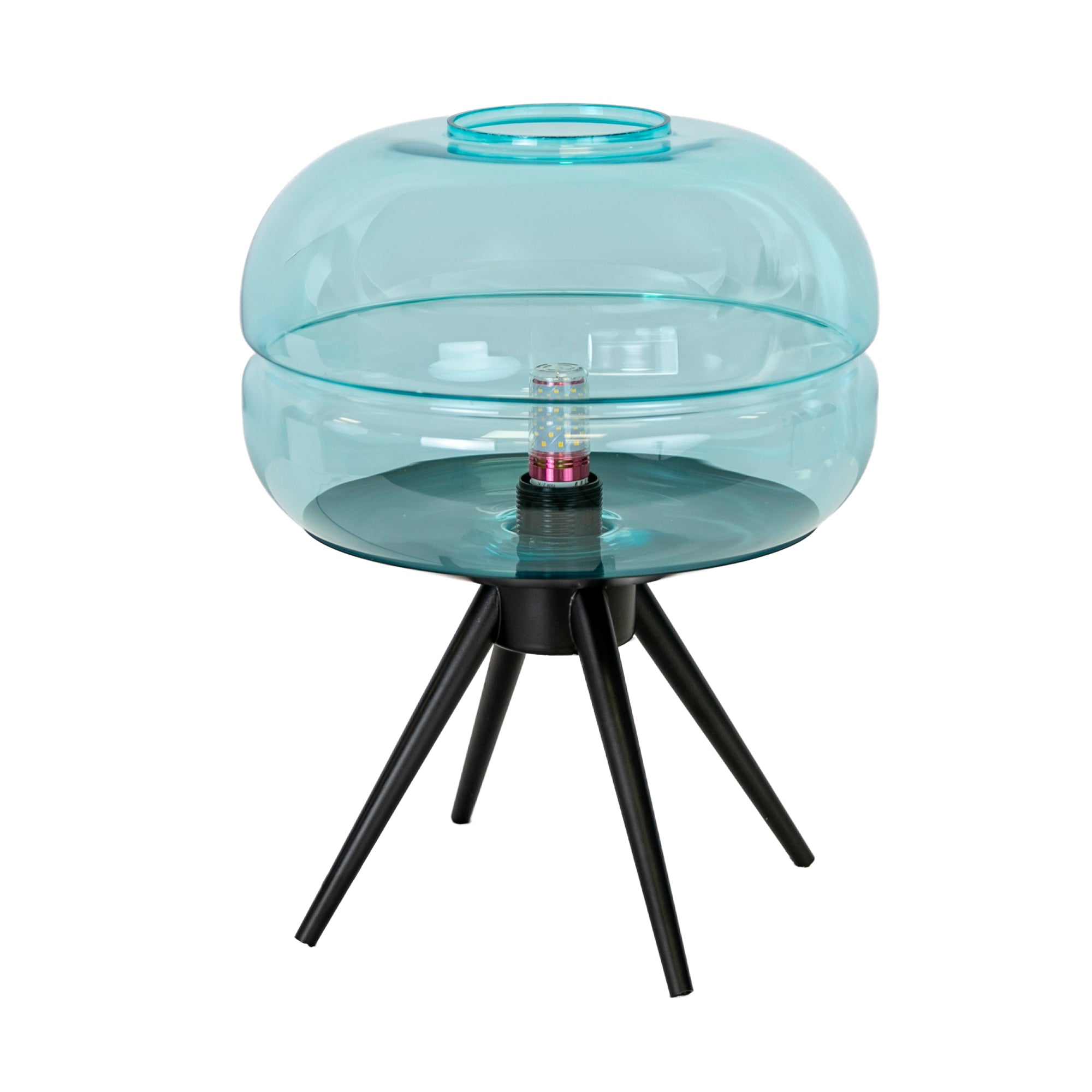 Blue glass and black steel table lamp