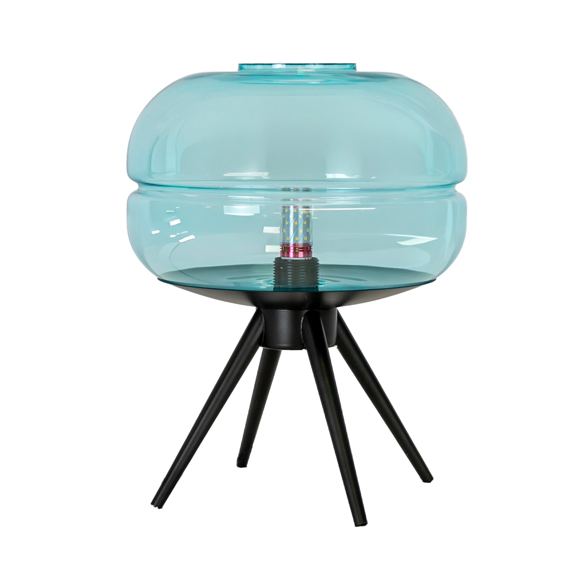 Blue glass and black steel table lamp