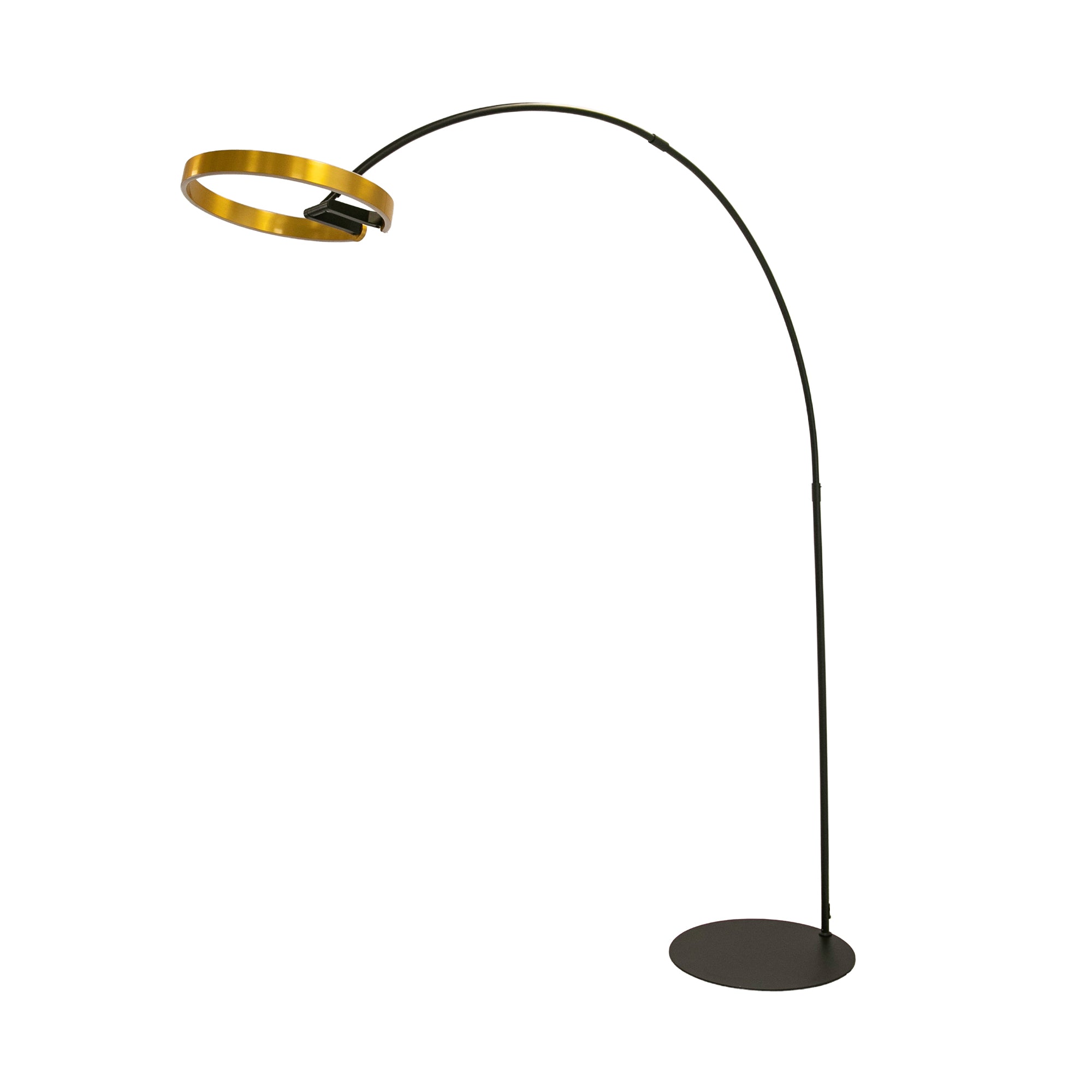 Floor lamp in polished gold steel and black steel