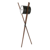 Floor lamp in wood upholstered in black leatherette and dark walnut