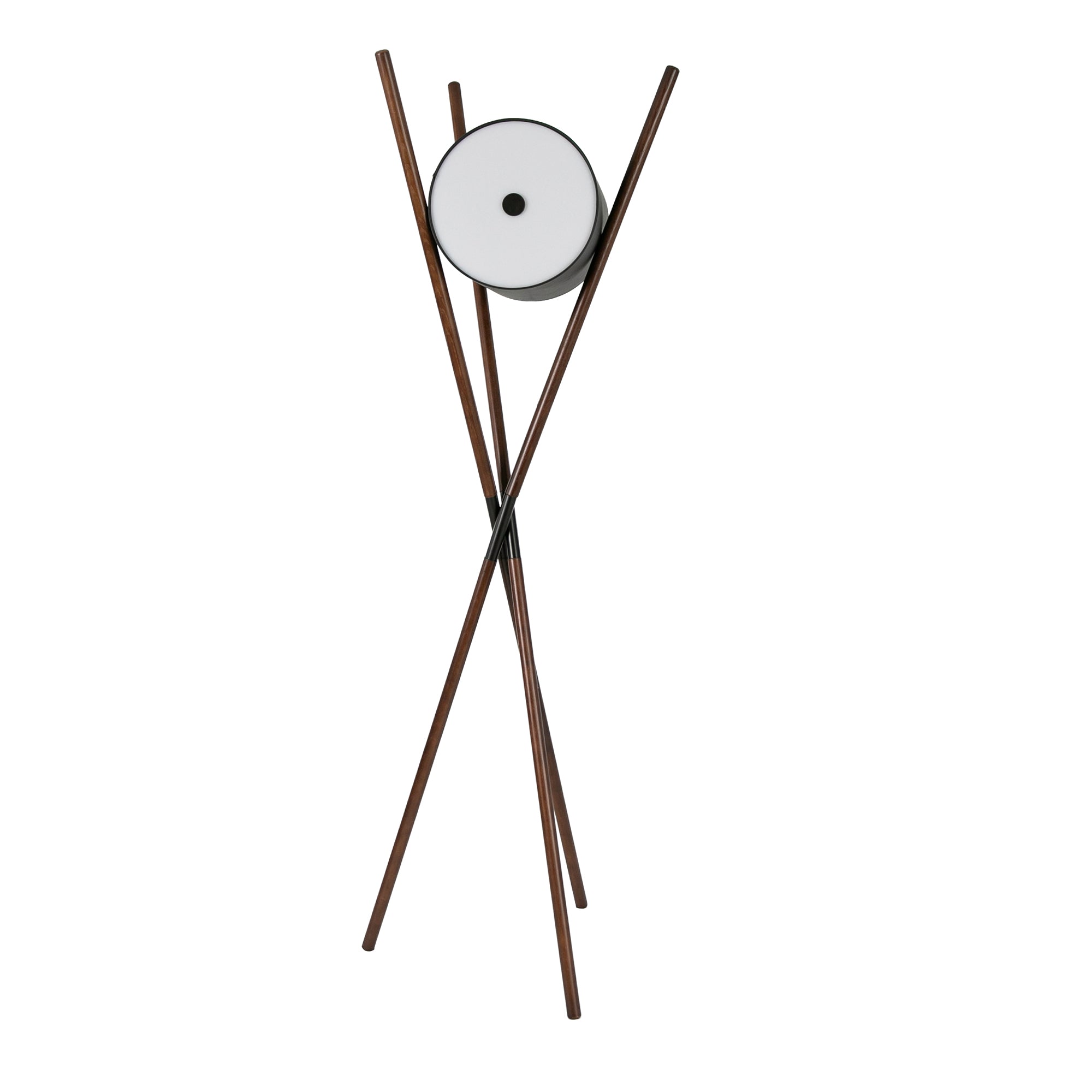 Floor lamp in wood upholstered in black leatherette and dark walnut