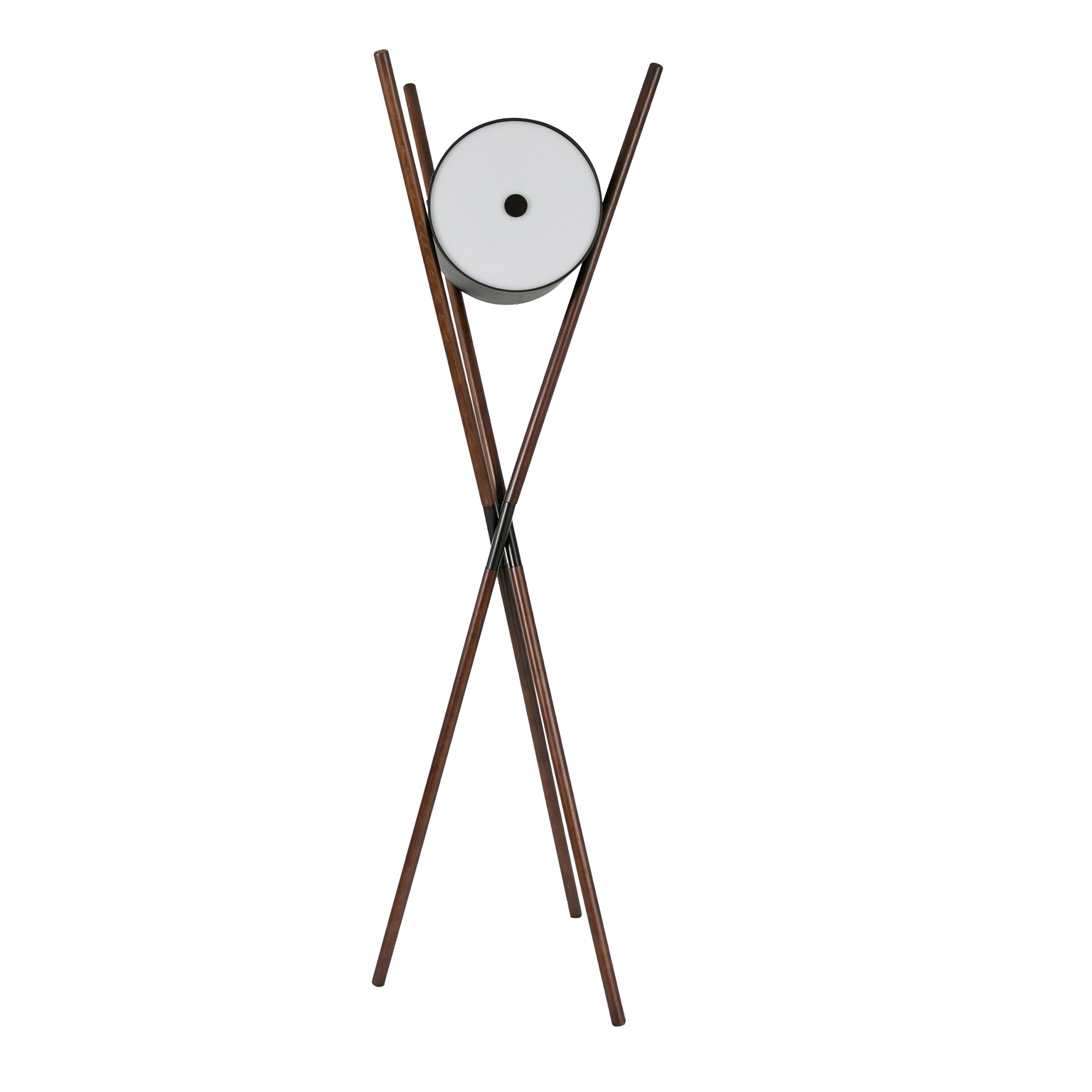Floor lamp in wood upholstered in black leatherette and dark walnut