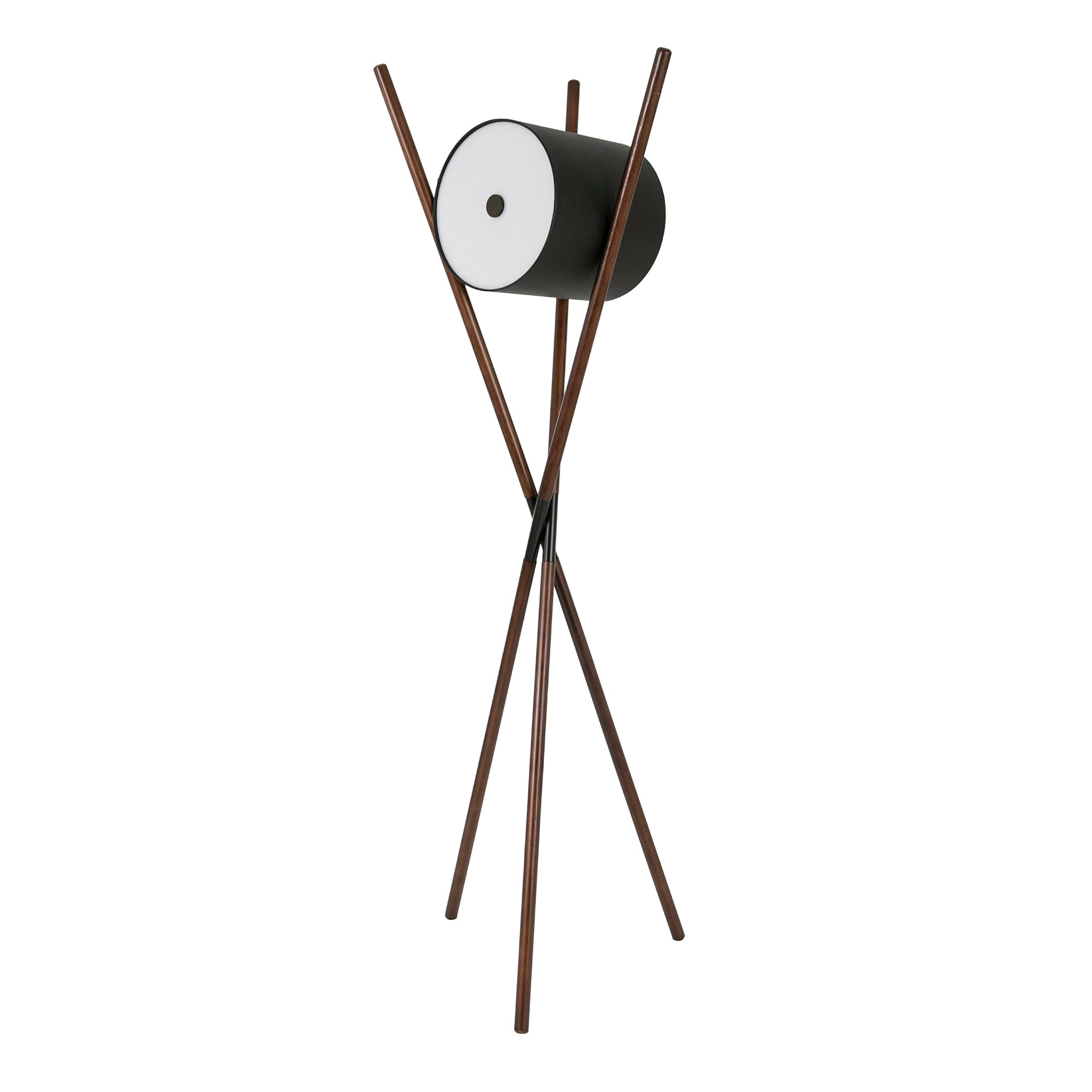 Floor lamp in wood upholstered in black leatherette and dark walnut