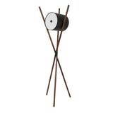 Floor lamp in wood upholstered in black leatherette and dark walnut
