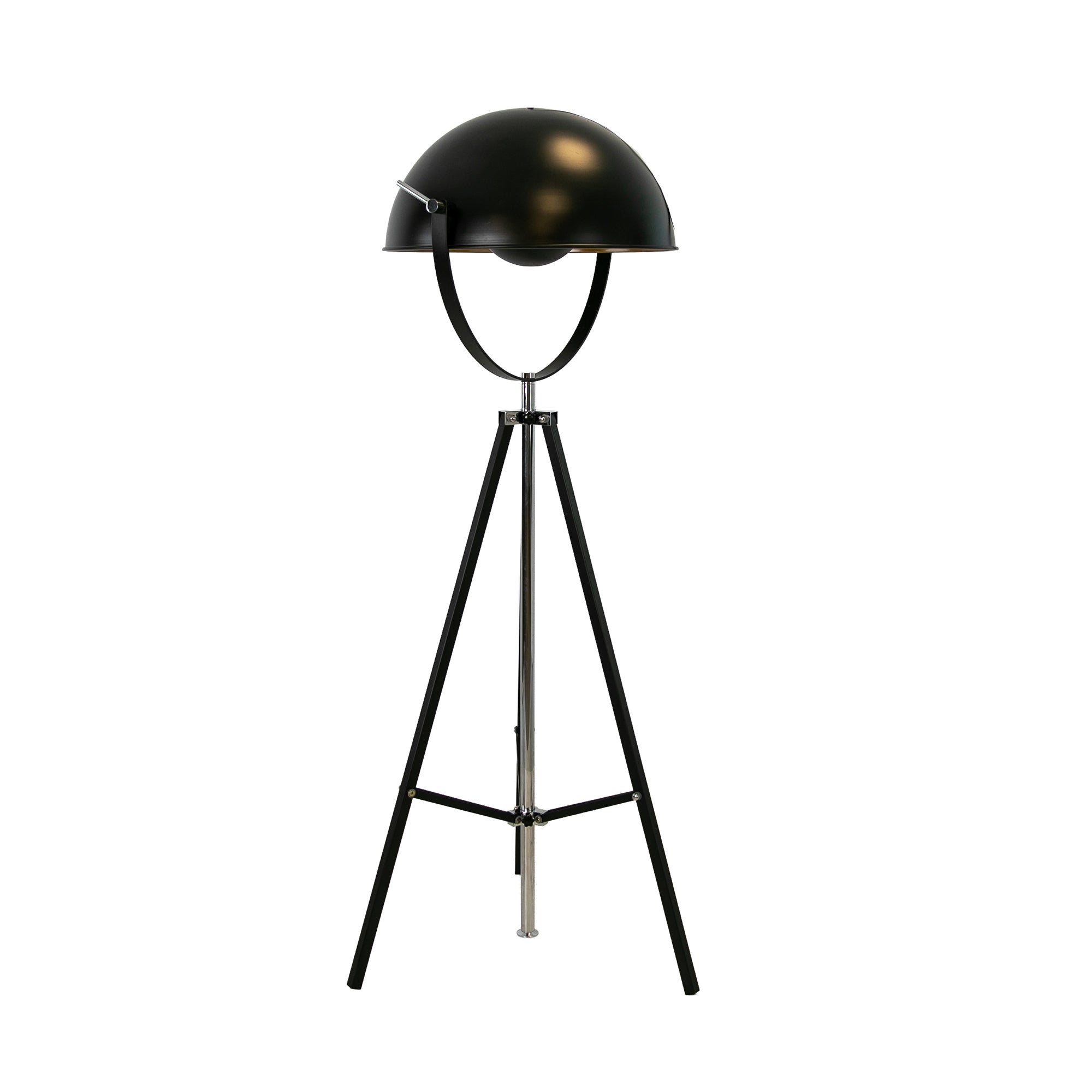 Floor lamp in black steel and polished gold steel