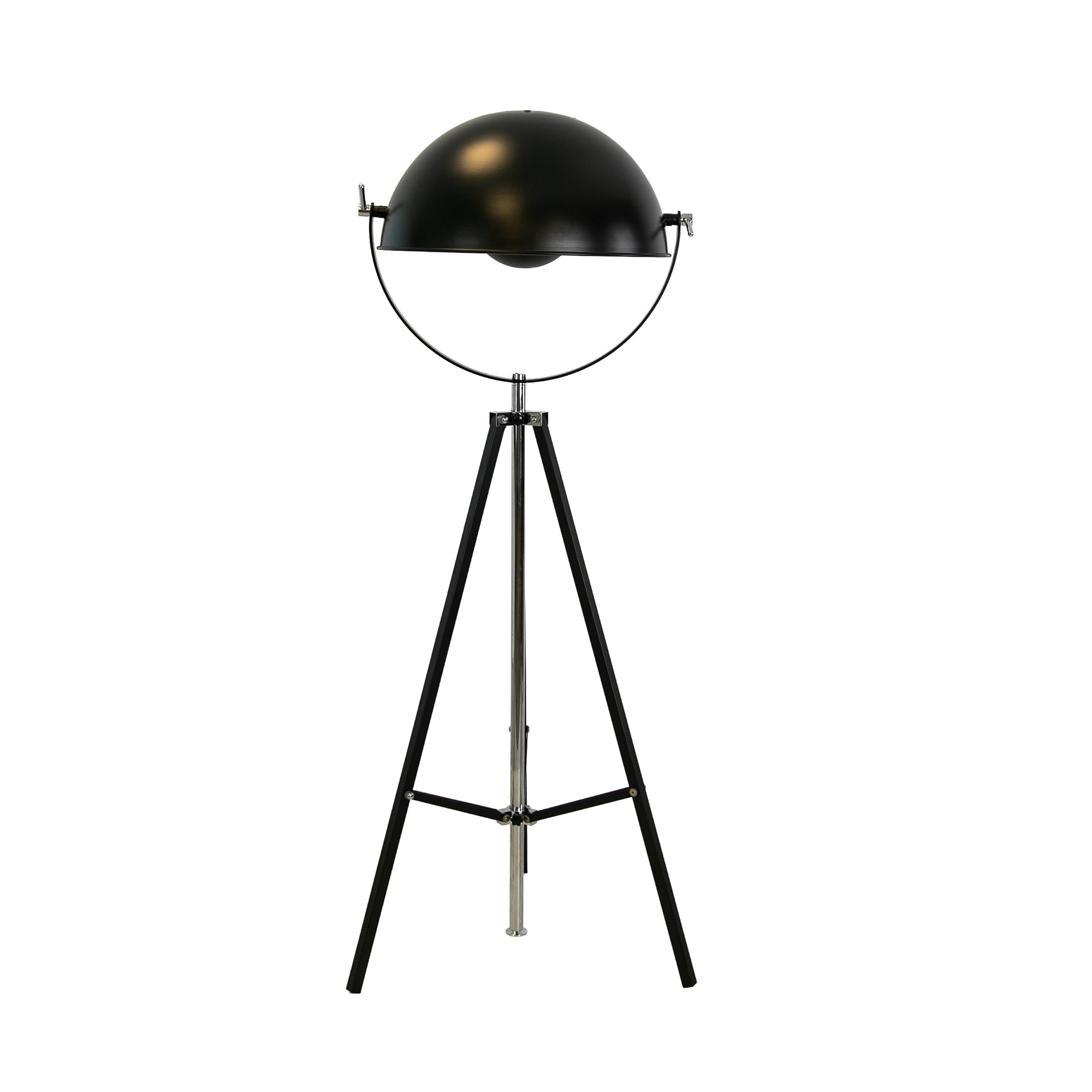Floor lamp in black steel and polished gold steel