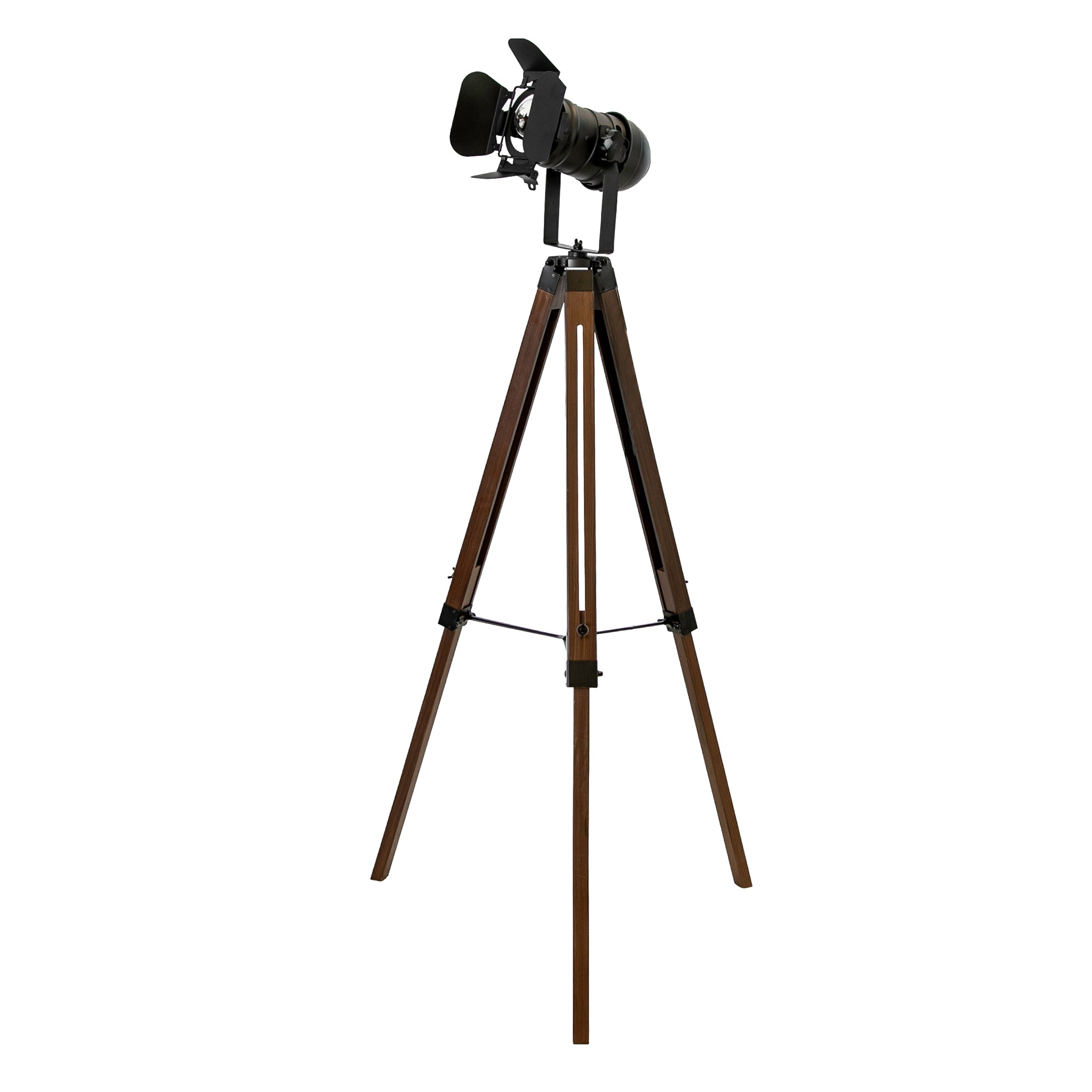 Floor lamp in black steel and walnut-coloured pine wood