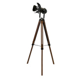 Floor lamp in black steel and walnut-coloured pine wood