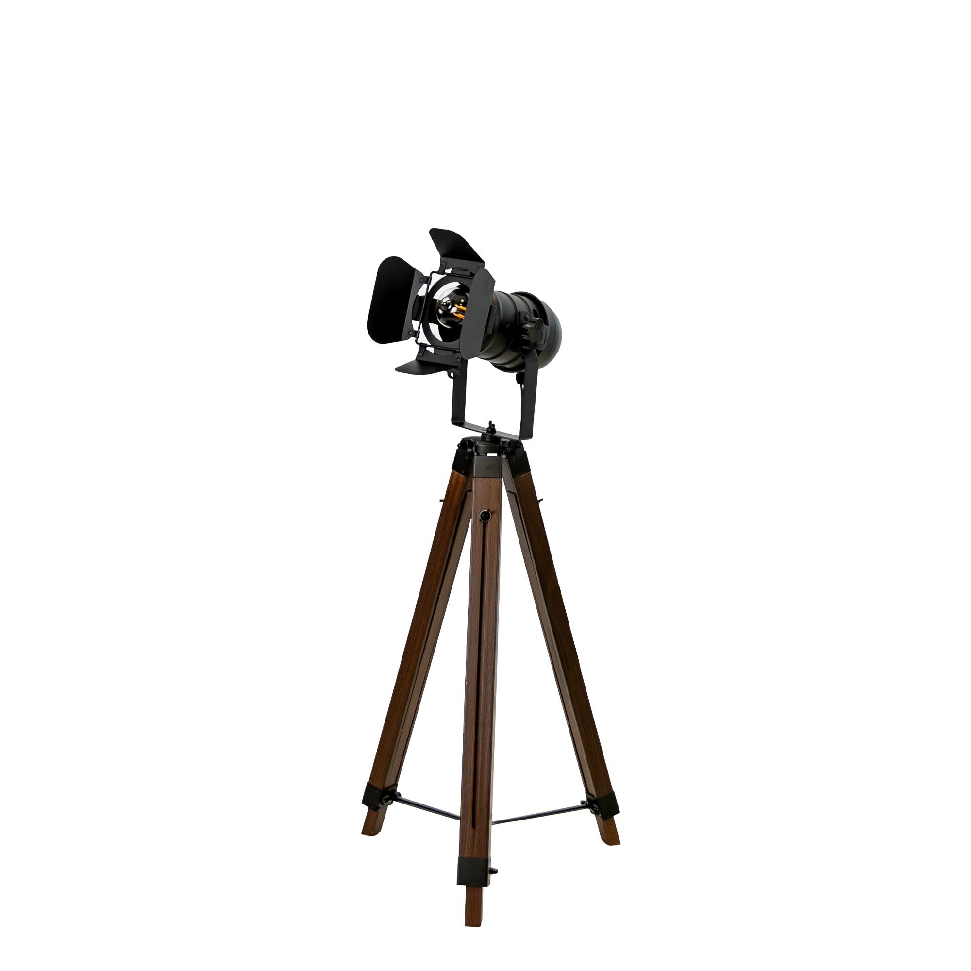 Floor lamp in black steel and walnut-coloured pine wood