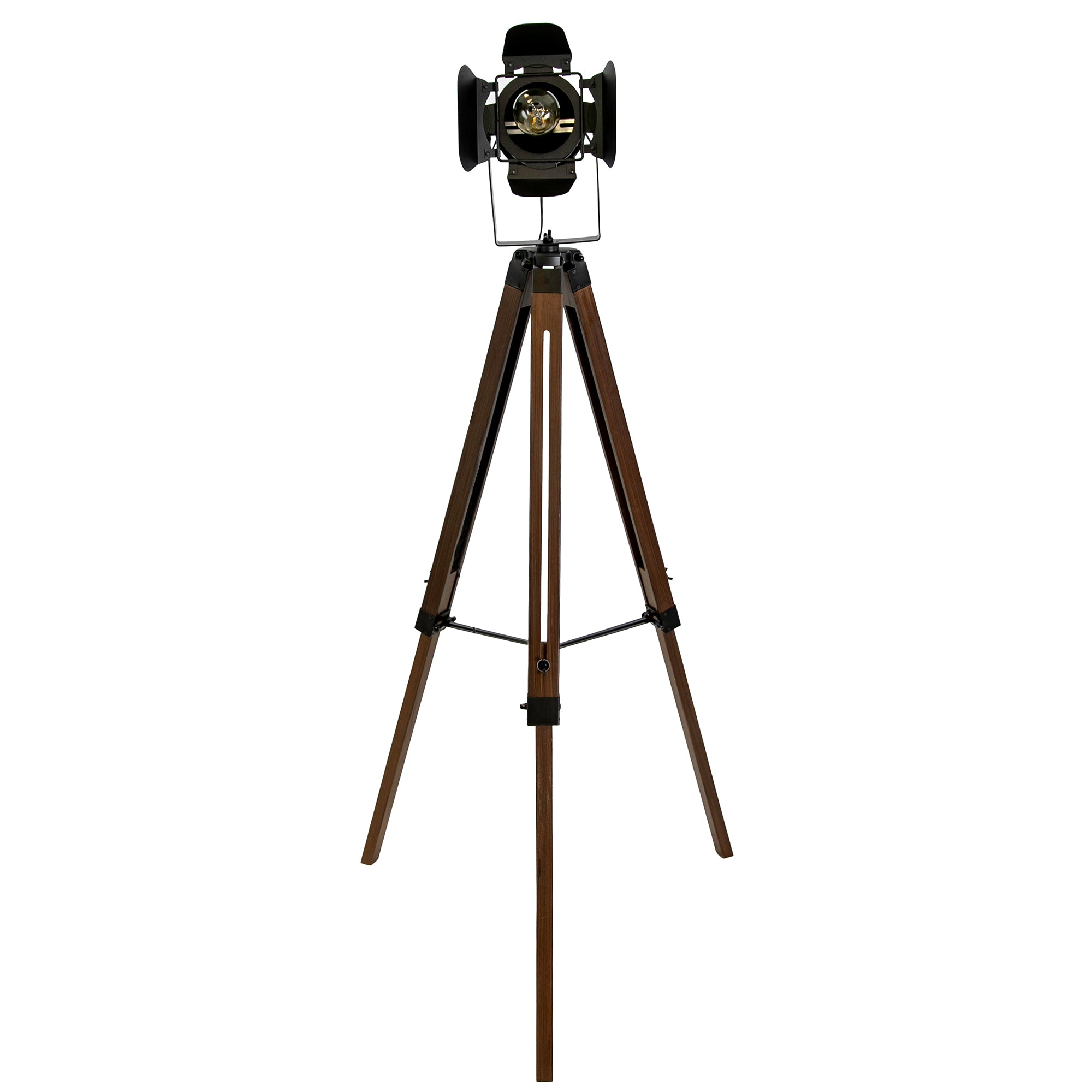 Floor lamp in black steel and walnut-coloured pine wood