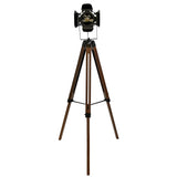 Floor lamp in black steel and walnut-coloured pine wood