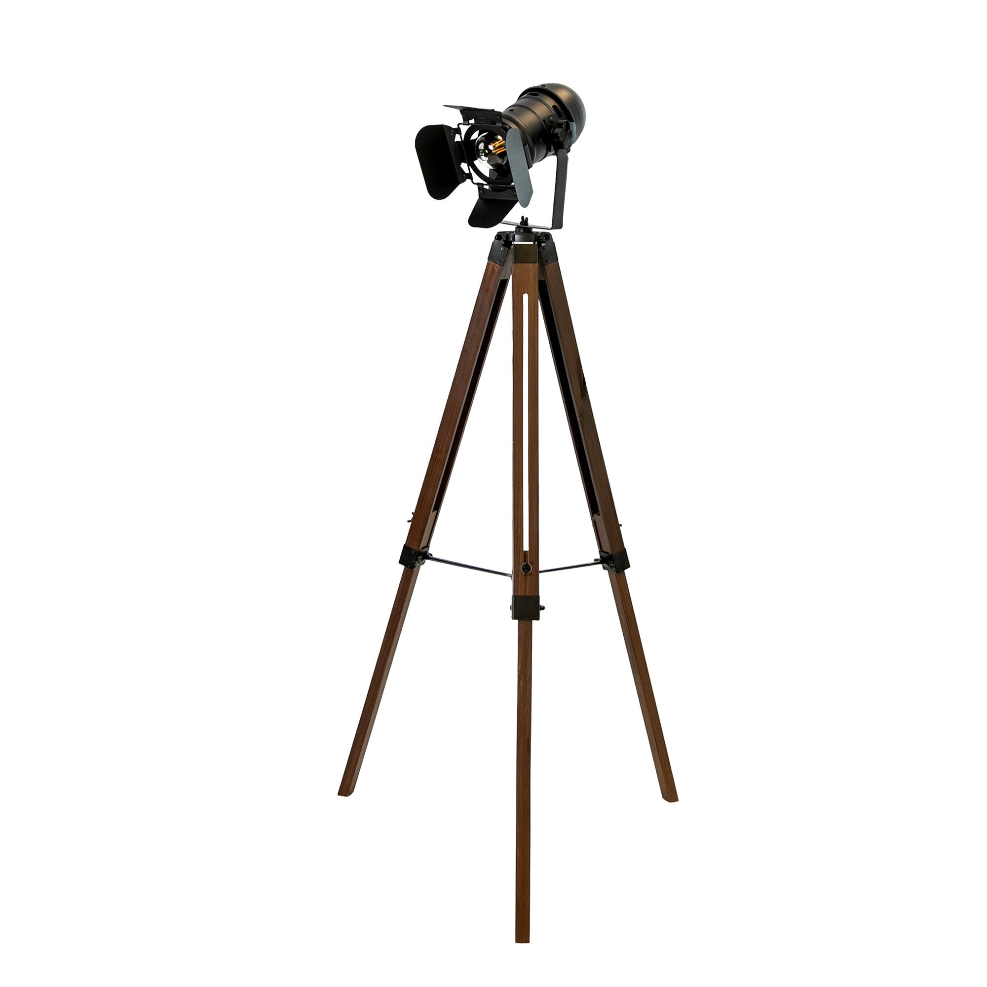Floor lamp in black steel and walnut-coloured pine wood