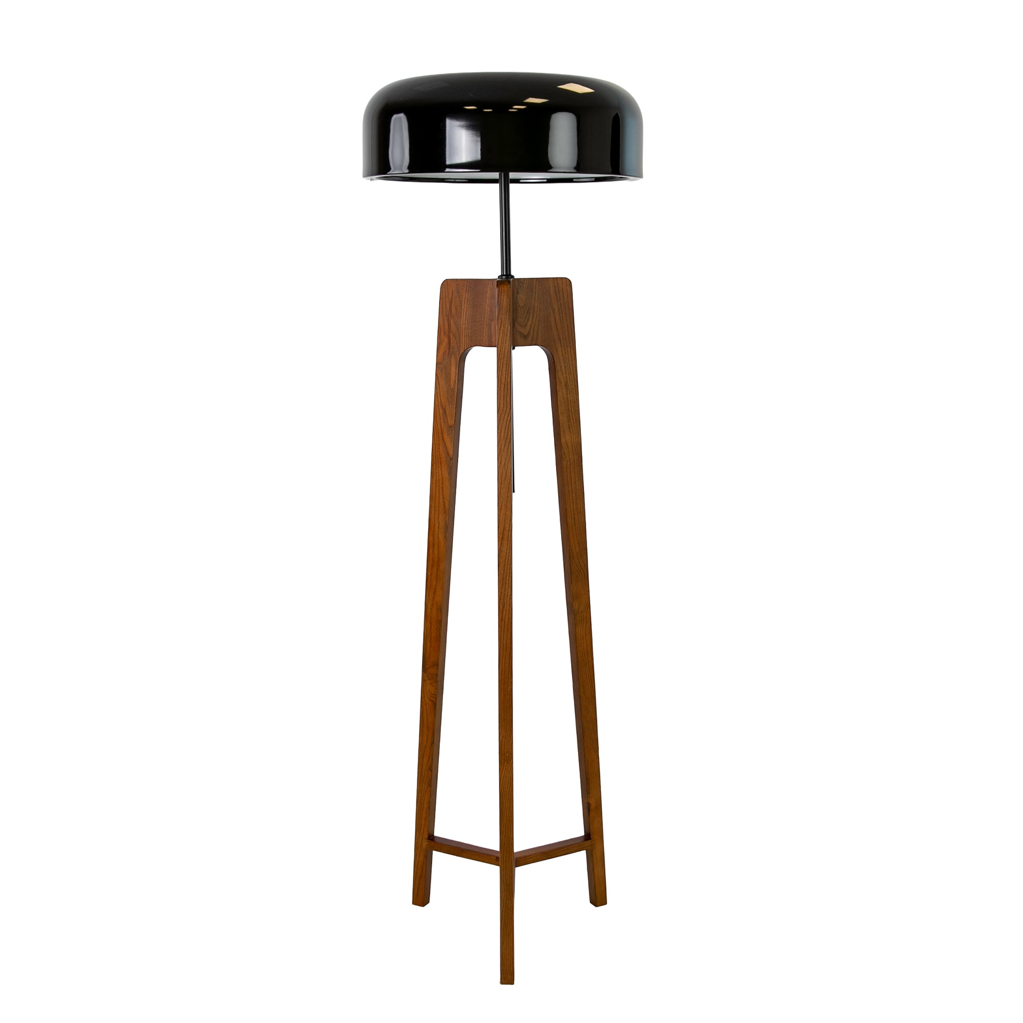 Floor lamp in black and white aluminium and walnut-coloured pine wood
