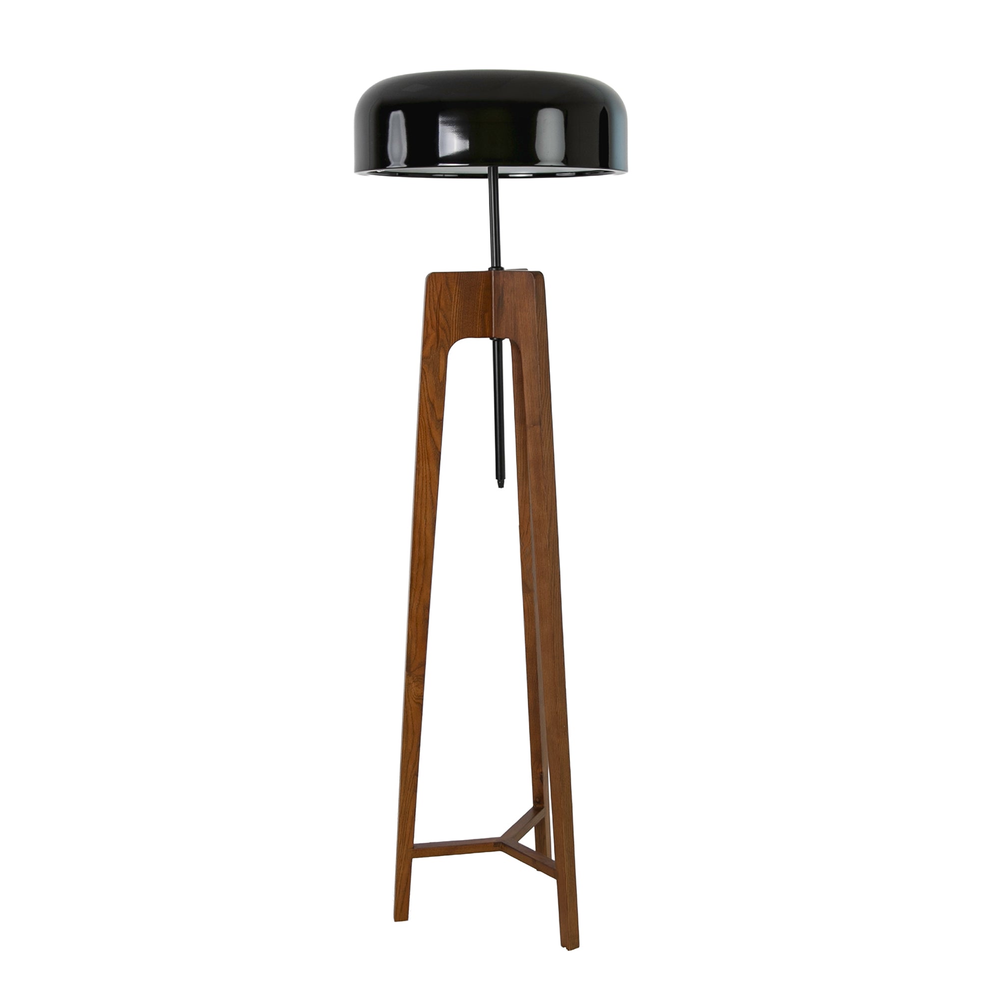 Floor lamp in black and white aluminium and walnut-coloured pine wood