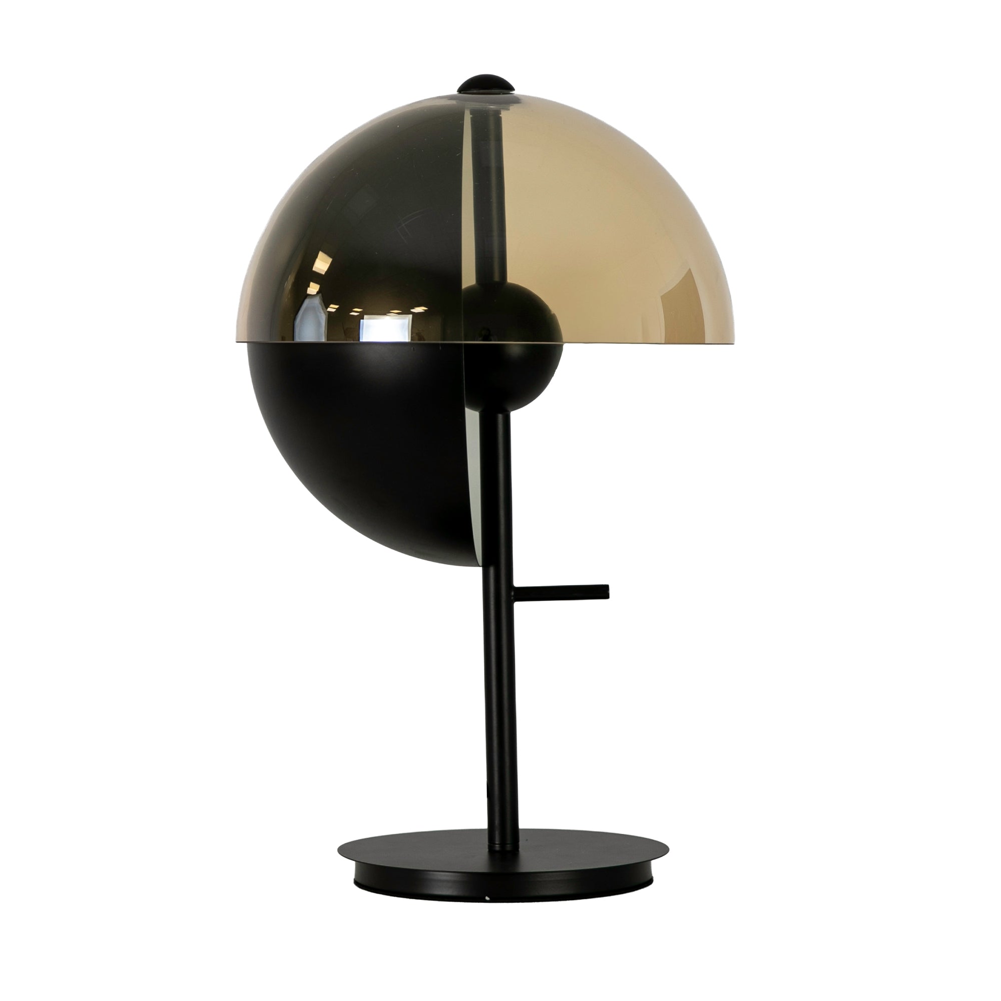 Table lamp in amber smoked glass and black and white steel with black steel base