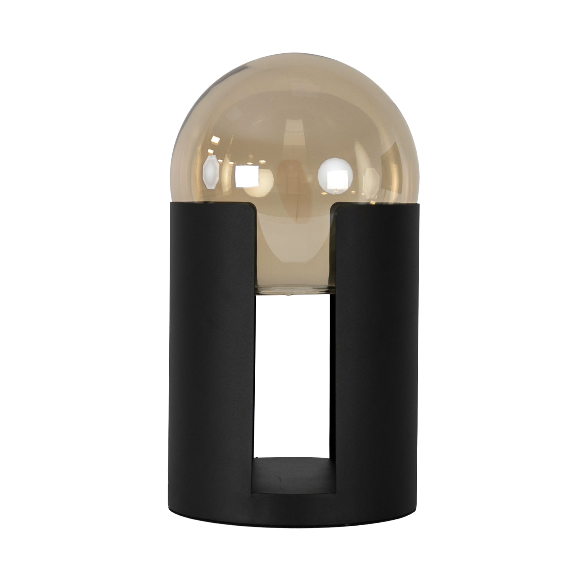 Smoked amber glass and black steel table lamp