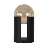 Smoked amber glass and black steel table lamp