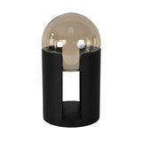 Smoked amber glass and black steel table lamp