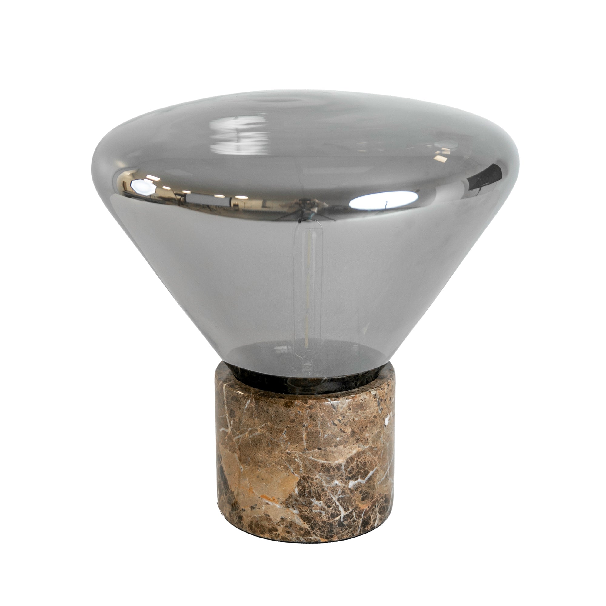 Table lamp in grey smoked mirror-effect glass and porcelain marble