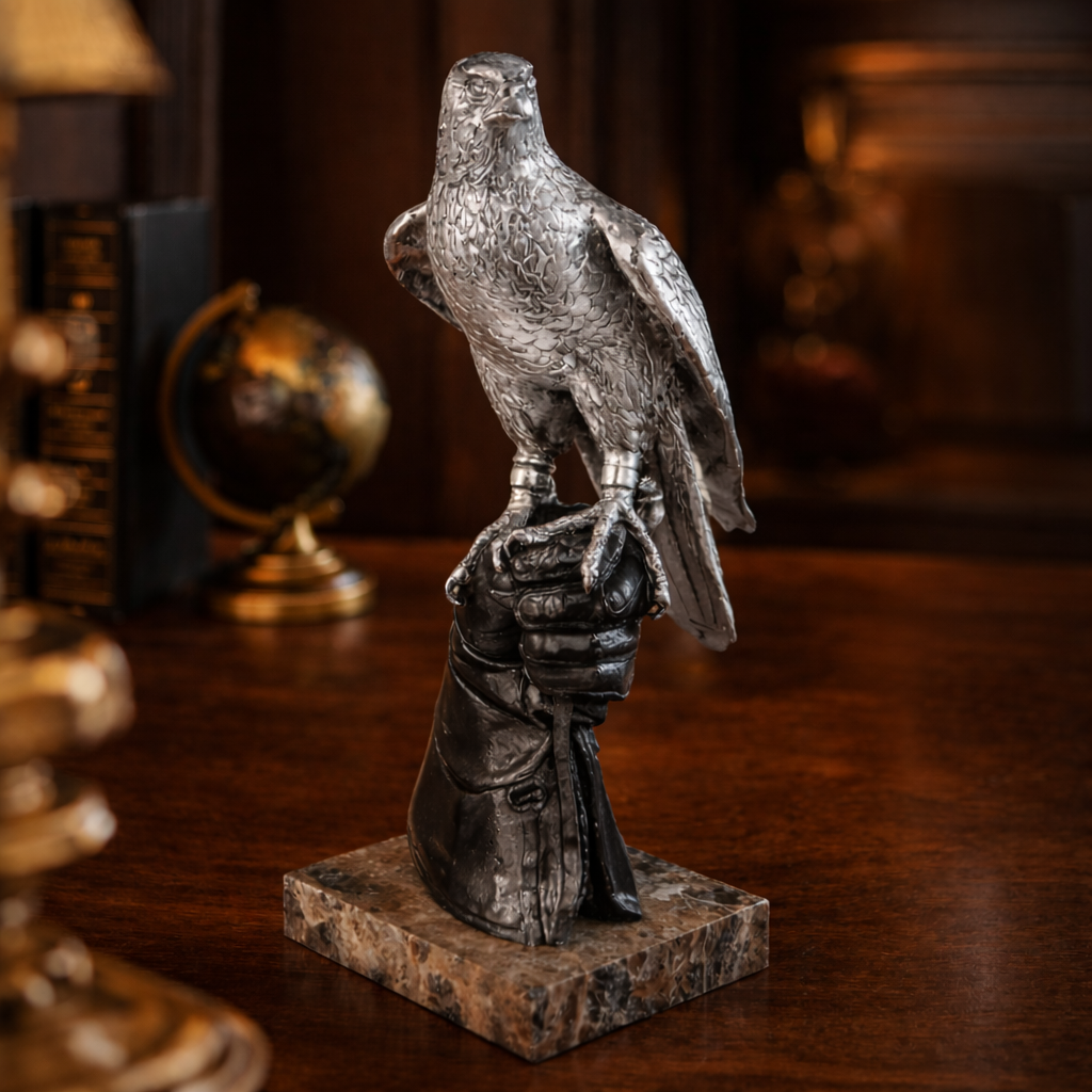 Silver Falcon on Hand Sculpture