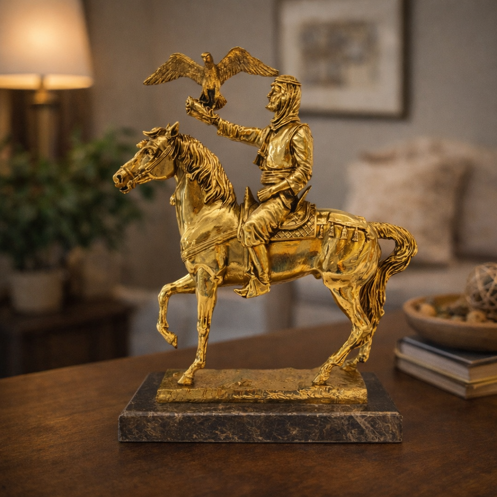 Golden Arabian Rider with Falcon – Luxurious Artistic Sculpture by Anglada Esculturas - Main View