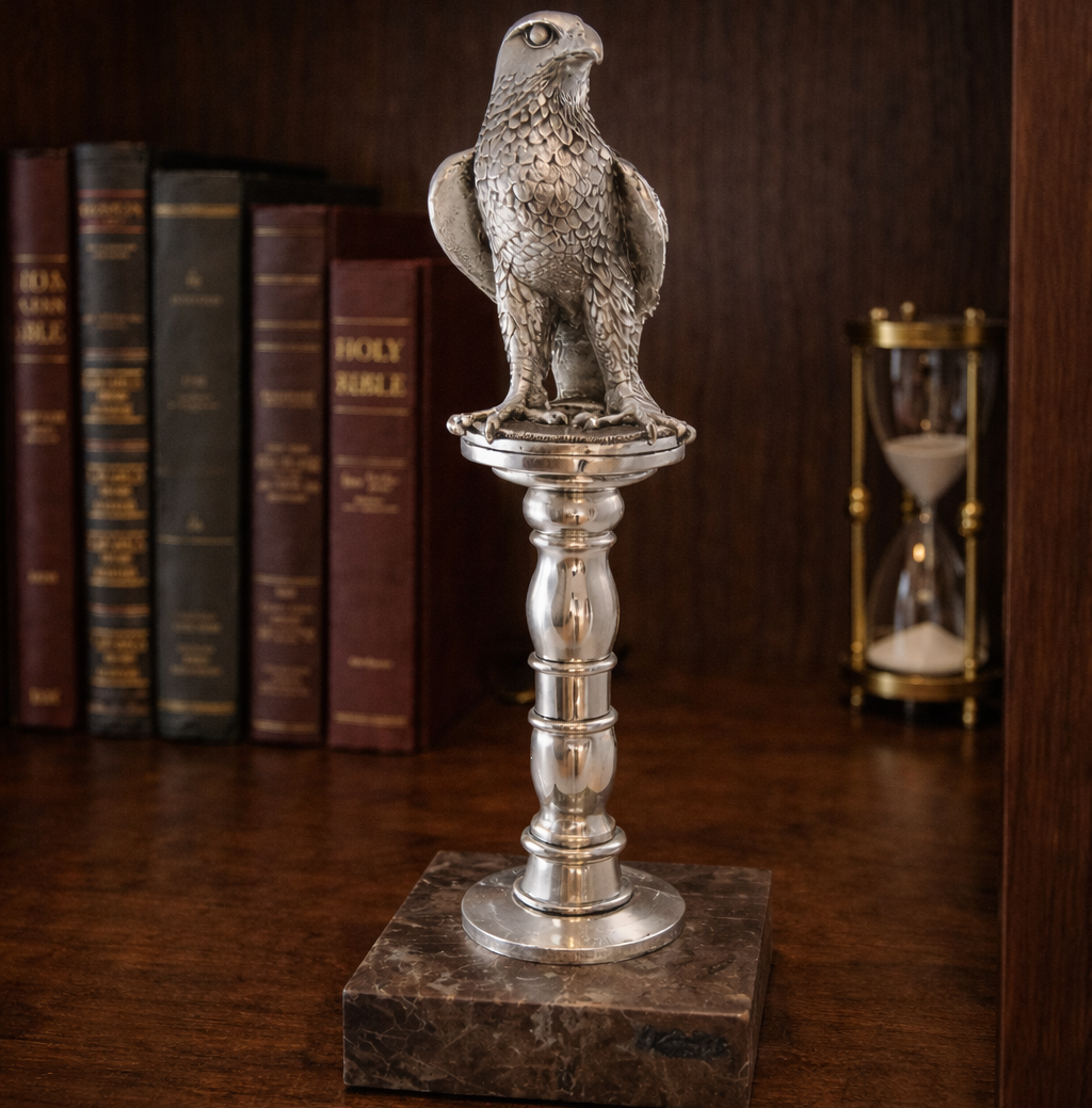 Silver Falcon on Pedestal Sculpture by Anglada Esculturas - Main View