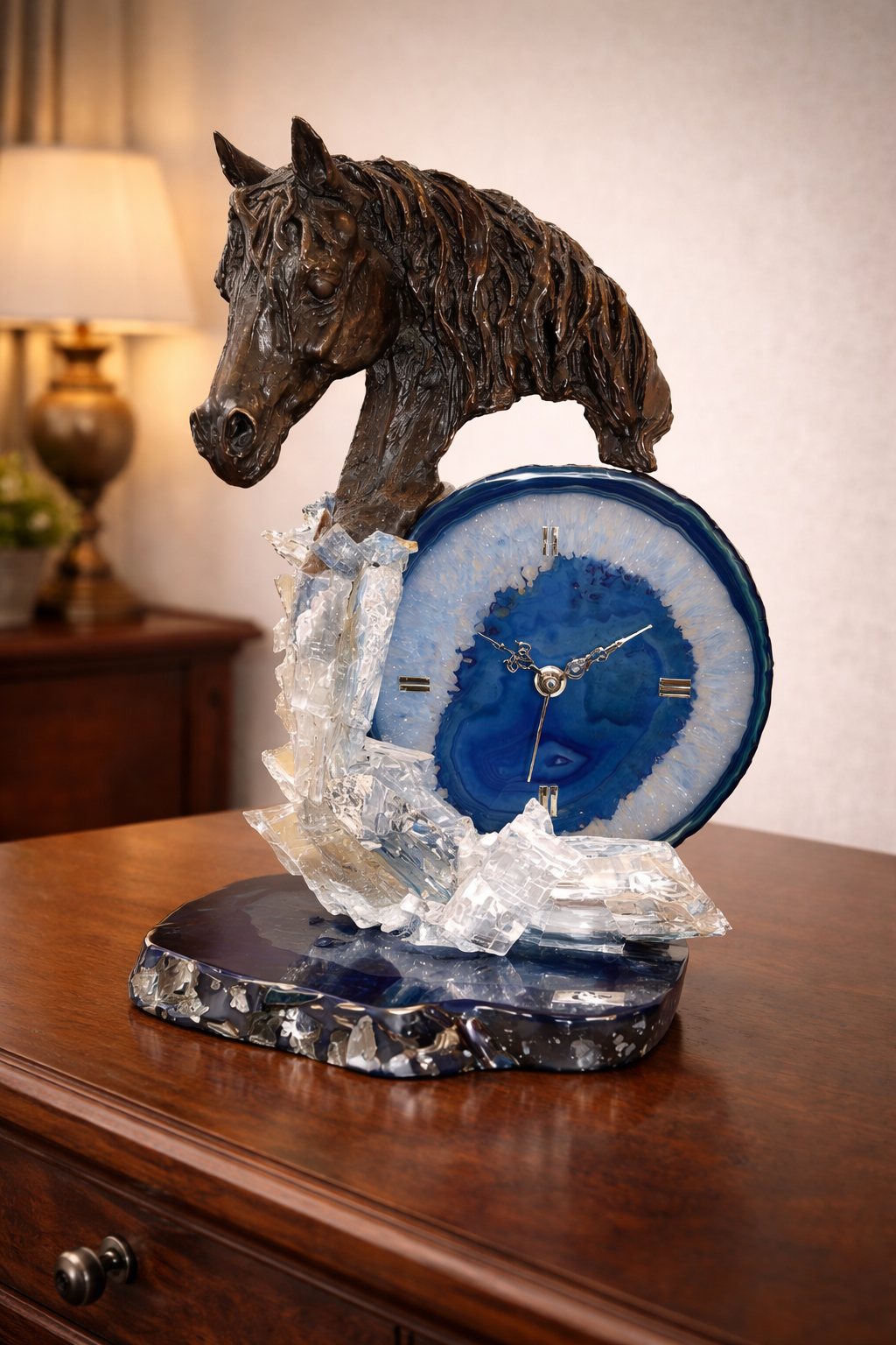 Chancellor - Horse sculptures and clock with precious stones by Ebano - Main View