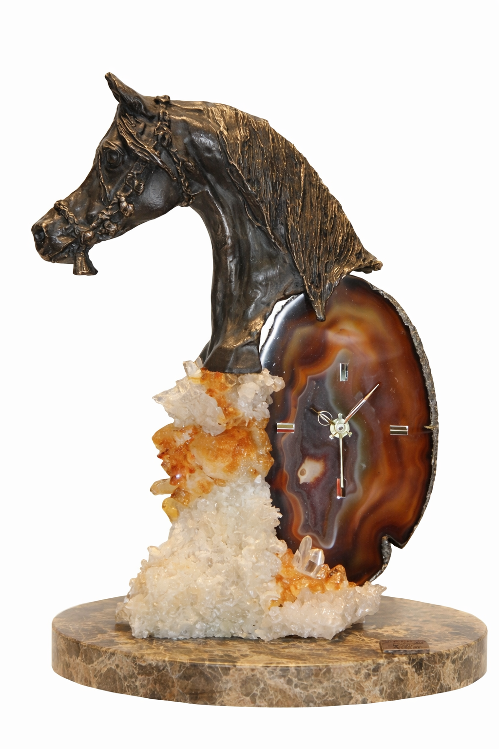 Horse Head - Horse sculptures and clock with precious stones