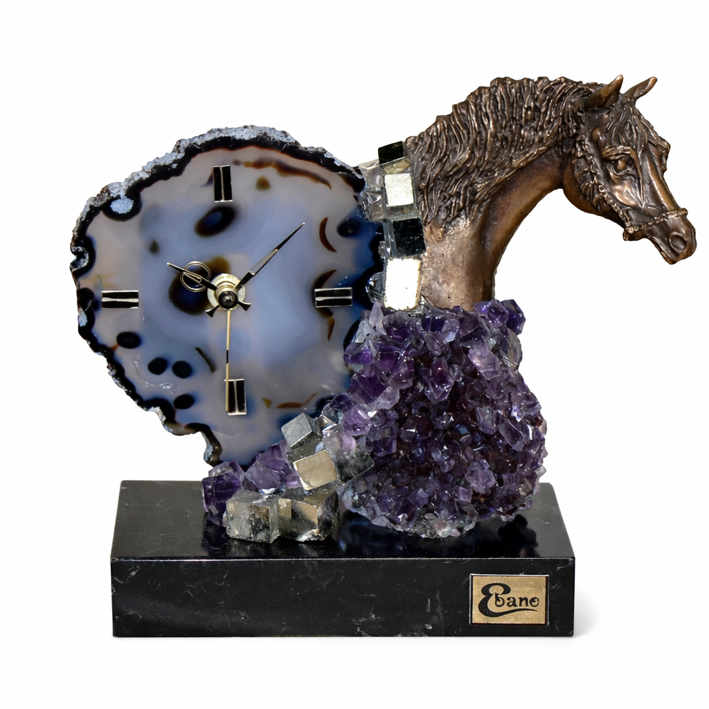 Borlas - Horse sculptures and clock with precious stones by Ebano - Alternate Angle