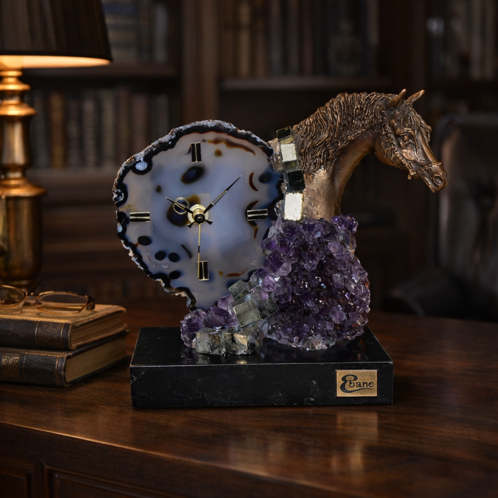 Borlas - Horse sculptures and clock with precious stones by Ebano - Main View