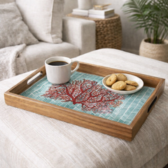 WOODEN TRAY with printed design - CORAL by Manopoulos - Main View