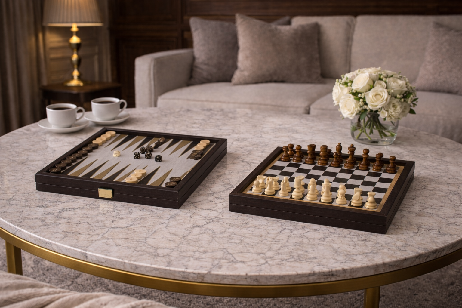 Modern 2-in-1 Combo Game Set - Chess & Backgammon in Black Wenge Wooden Case (Small) by Manopoulos - Main View