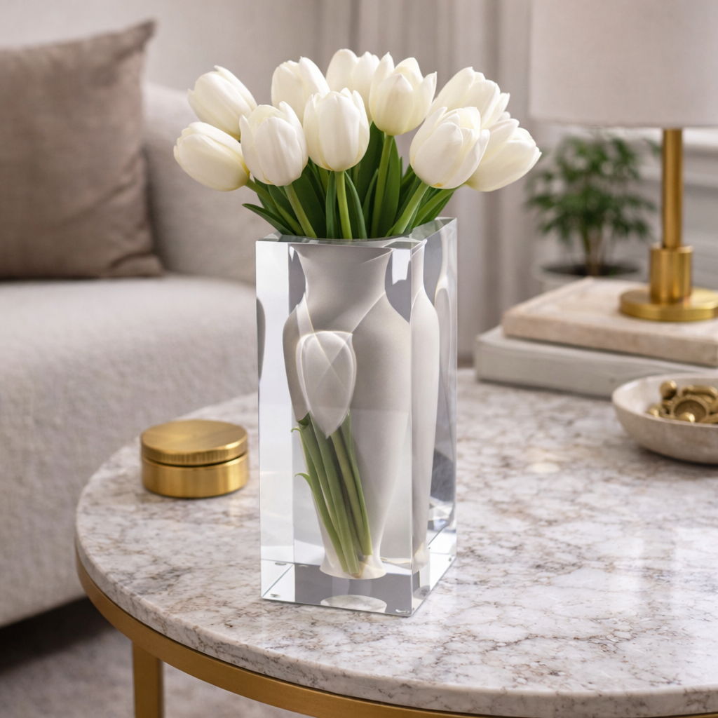Fine-Neck Acrylic Vase – White by LAZADO-Decor - Main View