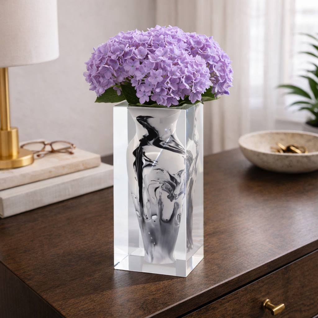 Fine-Neck Acrylic Vase – White Mottle