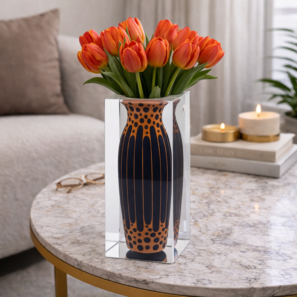 Taibai Acrylic Art Vase – Brown Mottle by LAZADO-Decor - Main View