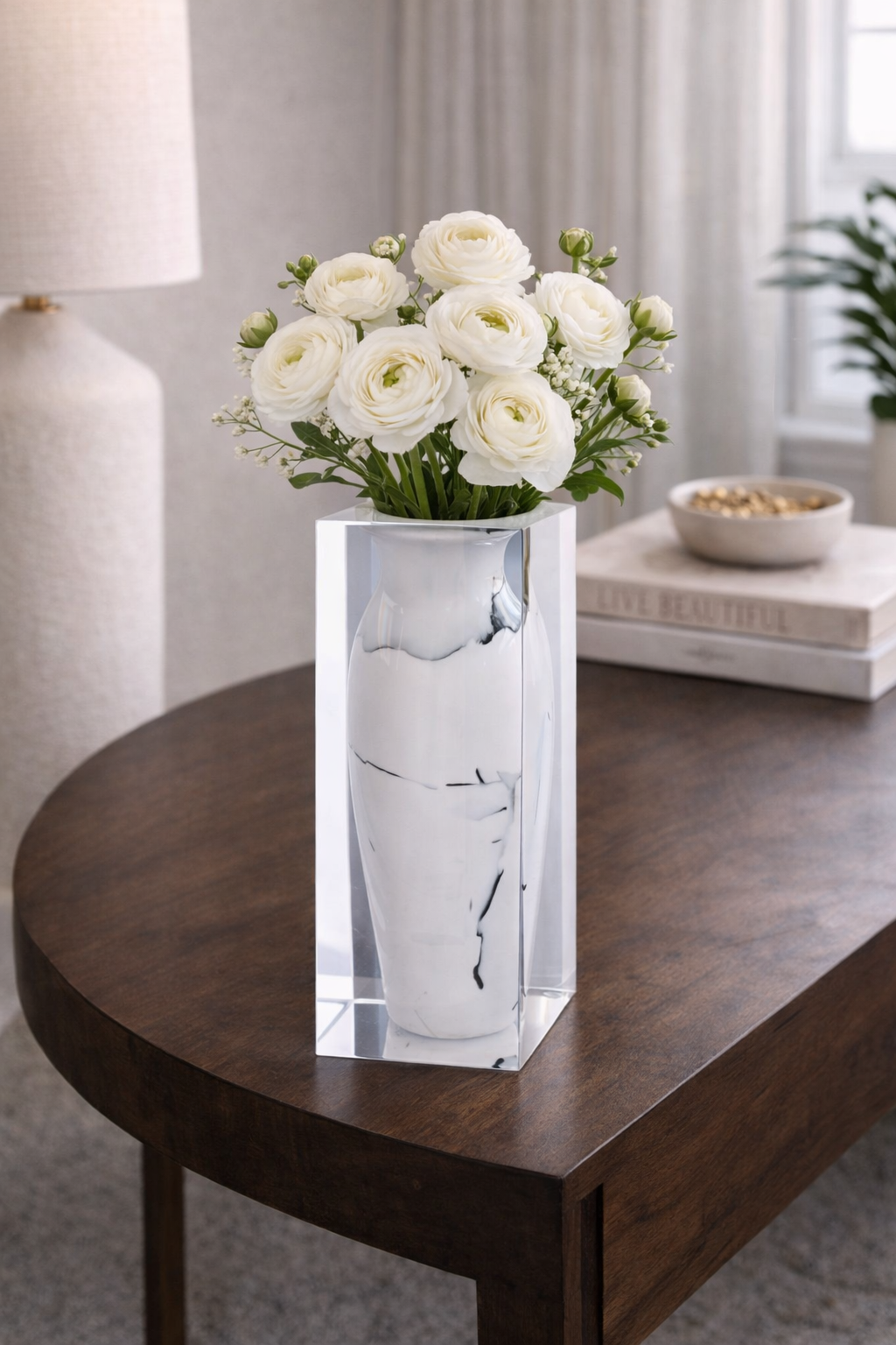 Taibai Acrylic Art Vase – White Mottle by LAZADO-Decor - Main View