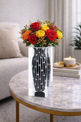 Waist-Drum Acrylic Art Vase – Dark Green Mottle