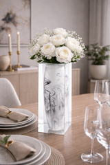 Waist-Drum Acrylic Art Vase – White Mottle