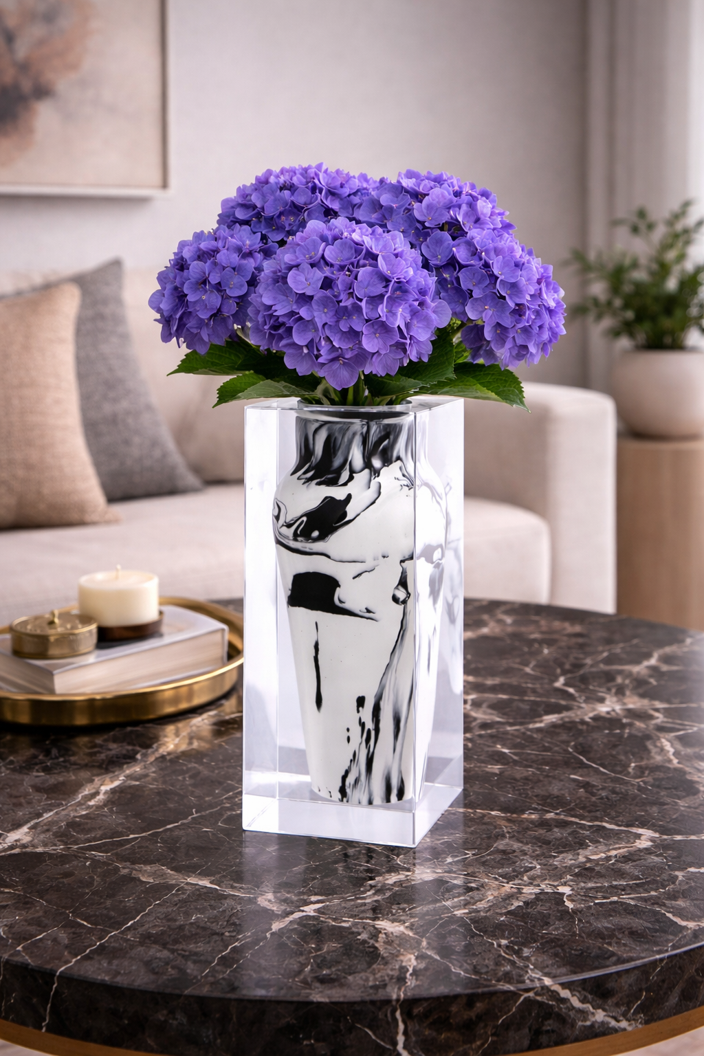 Wide-Mouthed Acrylic Vase – White Mottle by LAZADO-Decor - Main View