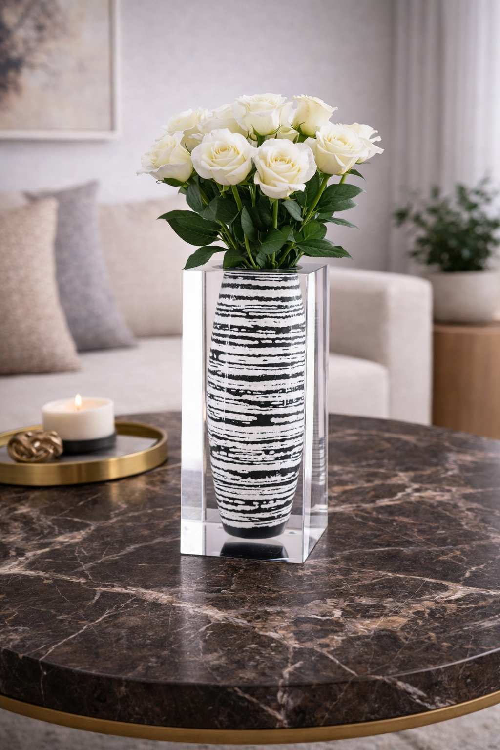 Waist-Drum Acrylic Art Vase – Grey Mottle