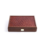 DOMINO SET in Brown Leather Ostrich tote wooden case by Manopoulos - Alternate Angle