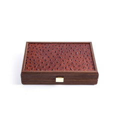 DOMINO SET in Brown Leather Ostrich tote wooden case - LAZADO