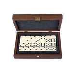 DOMINO SET in Brown Leather Ostrich tote wooden case by Manopoulos - Detail View