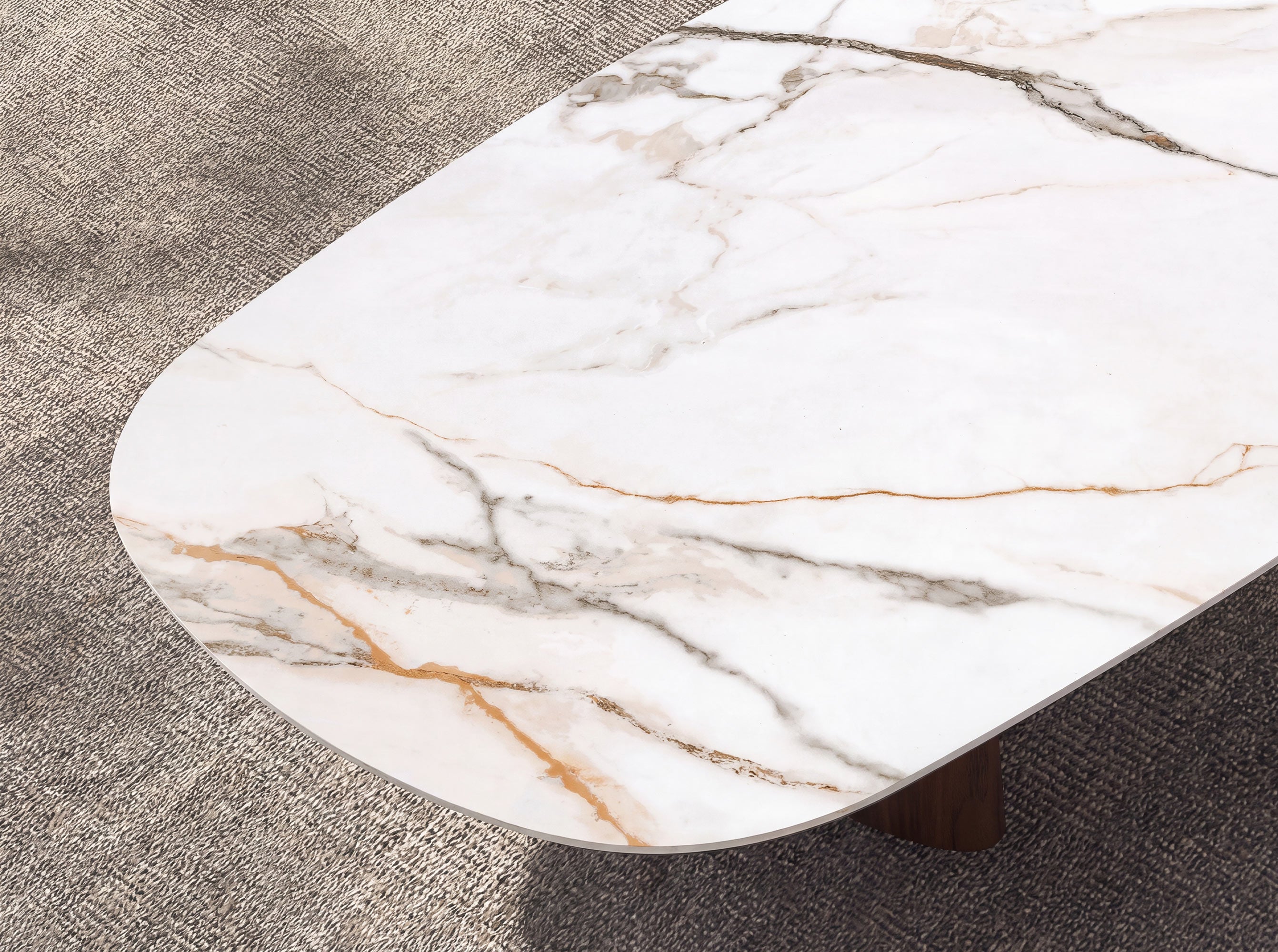 Organic-Shaped Porcelain Marble and Walnut Coffee Table
