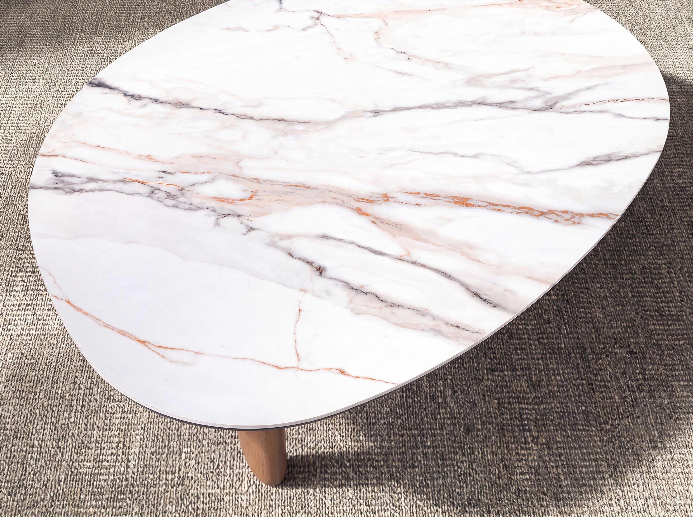Organic-Shaped Porcelain Marble and Walnut Coffee Table