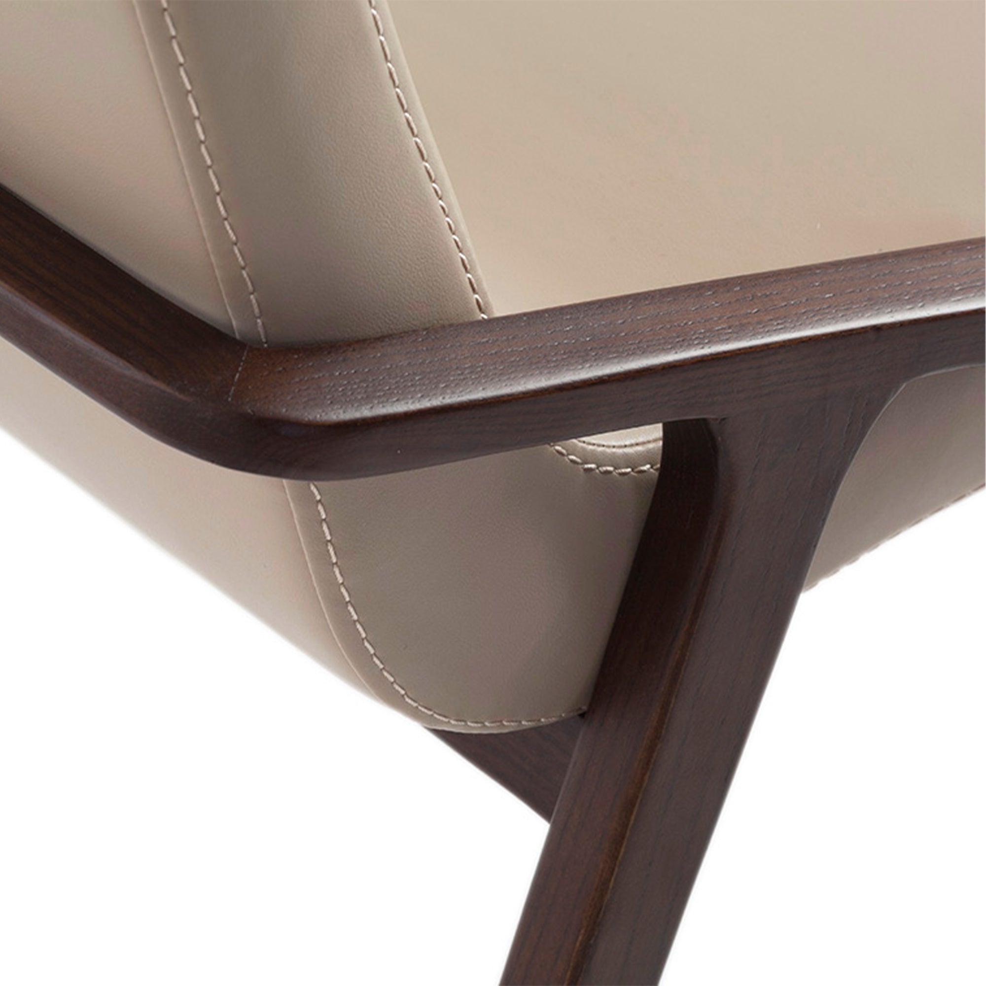 Chair upholstered in leatherette and solid walnut wood frame