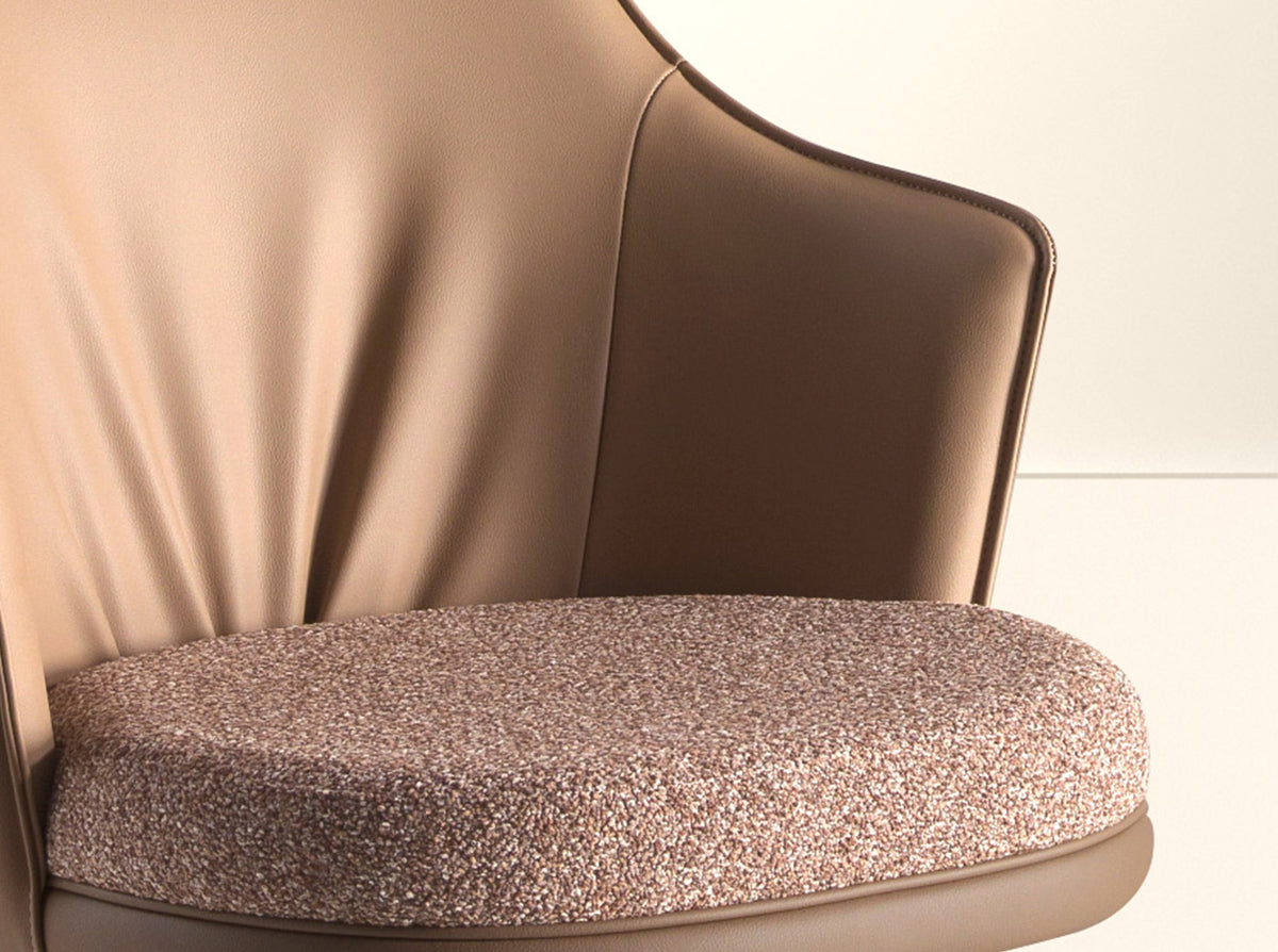 Swivel stool in mottled brown fabric and brown leatherette