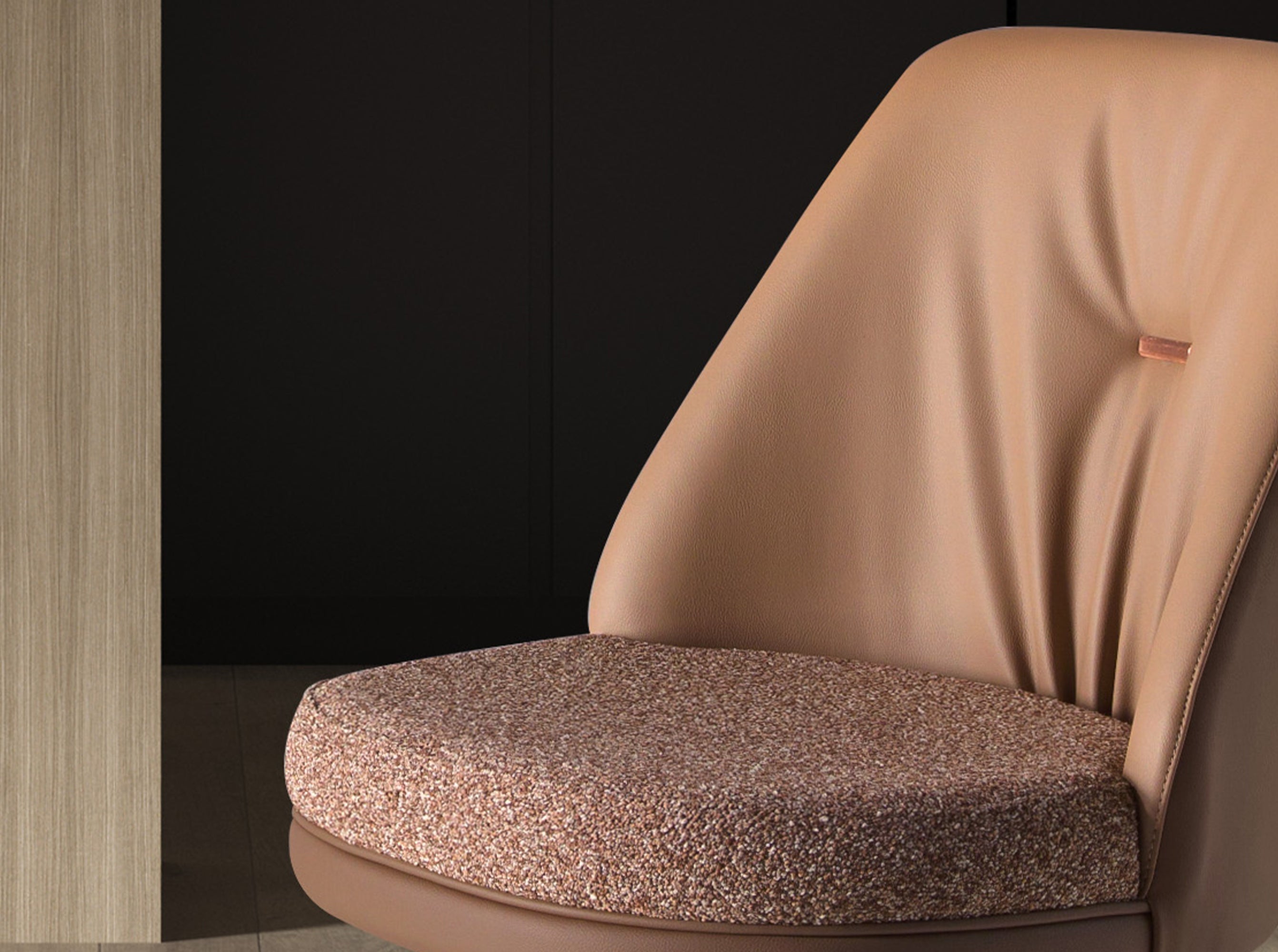 Swivel stool in mottled brown fabric and brown leatherette