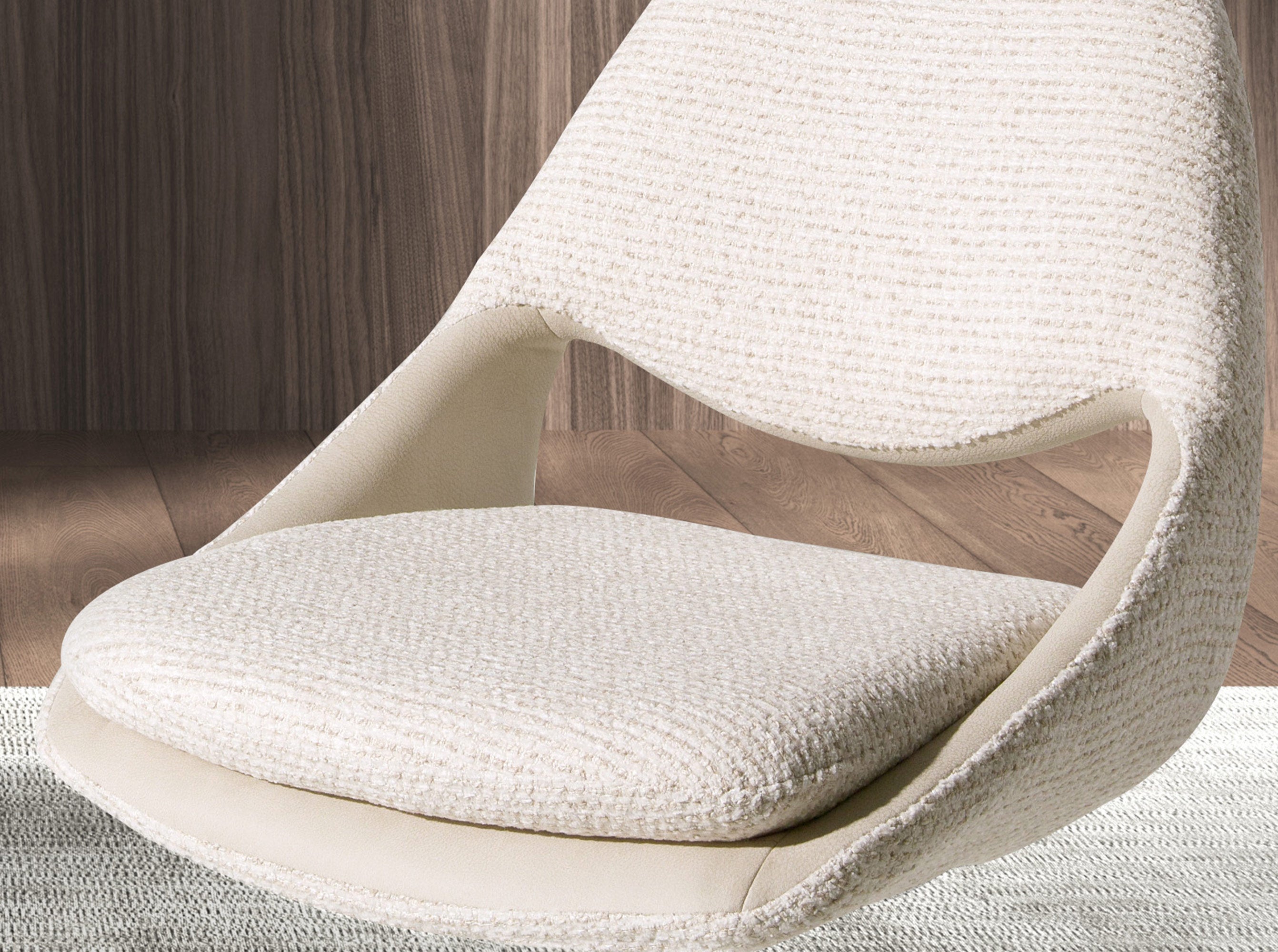 Swivel chair in off-white and cream fabric
