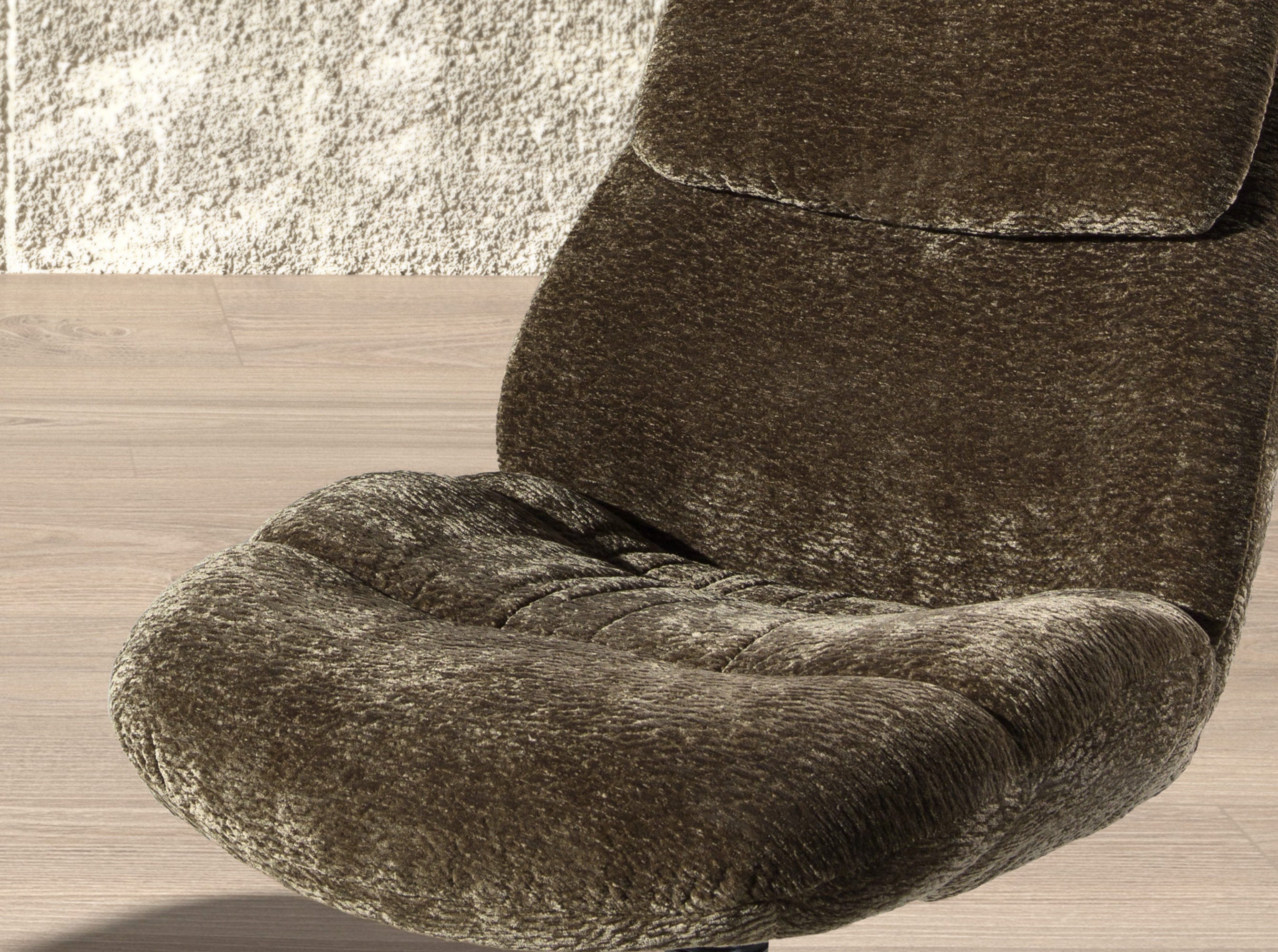 Olive green velvet swivel chair